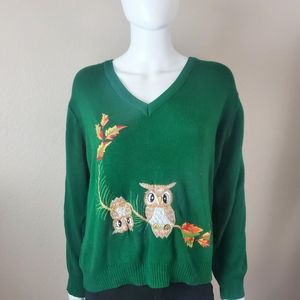 Vintage 1970's CynLes Shirlee Designs Womens Size M /L Owl Sweater Some are Wise